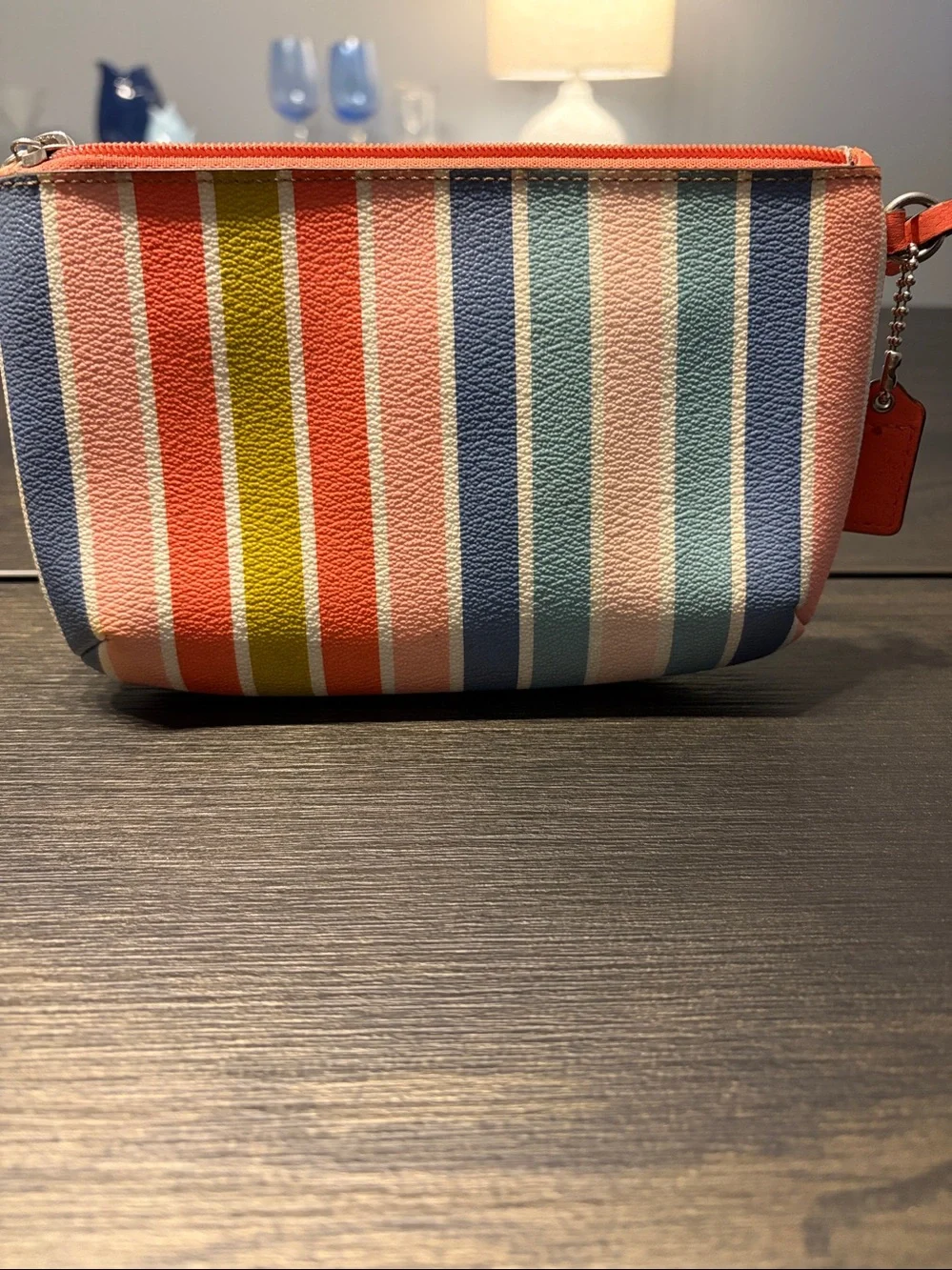 Coach Peyton Rainbow Multi Stripe Medium Wristlet F51319